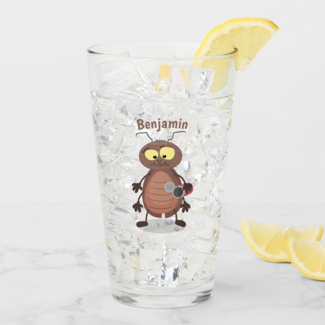 Funny cute cockroach cartoon character glass (Back Ice)