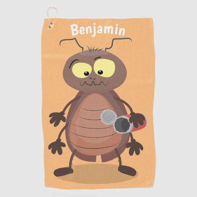 Funny cute cockroach cartoon character golf towel (Front)
