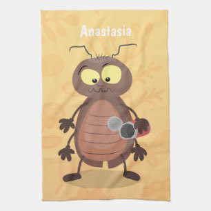 Funny cute cockroach cartoon character kitchen towel