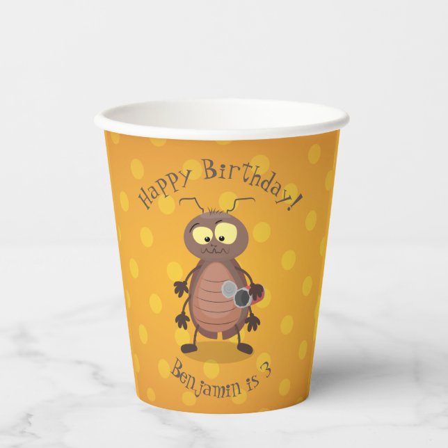 Funny cute cockroach cartoon character paper cups (Front)