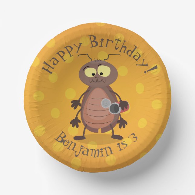 Funny cute cockroach cartoon character paper plate (Front)