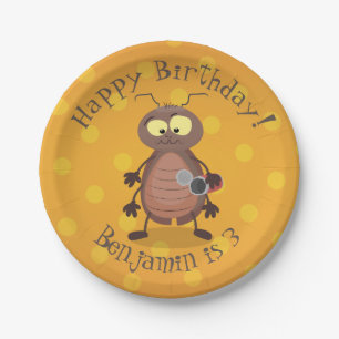Funny cute cockroach cartoon character paper plate