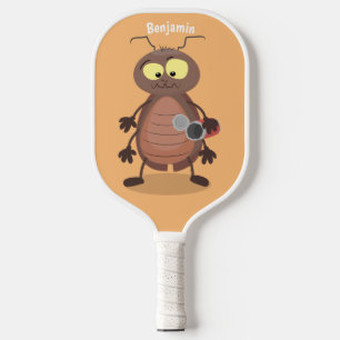 Funny cute cockroach cartoon character pickleball paddle