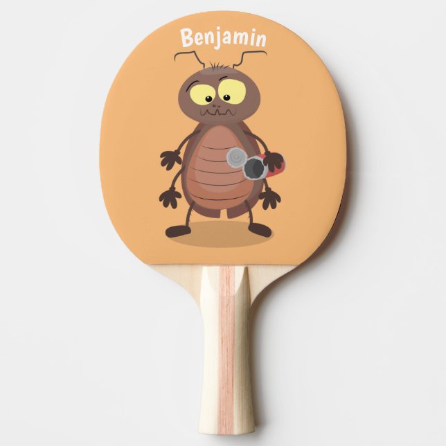 Funny cute cockroach cartoon character ping pong paddle (Front)