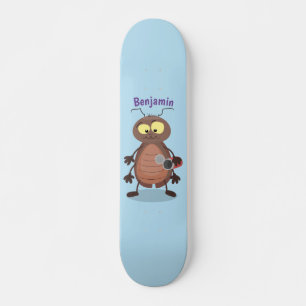 Funny cute cockroach cartoon character skateboard