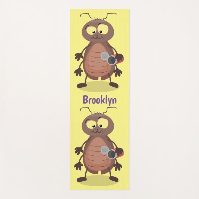 Funny cute cockroach cartoon character yoga mat (Front)