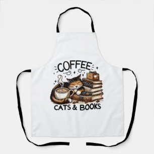 Funny Cute Coffee Cats Books Lover Gift Idea Women Apron