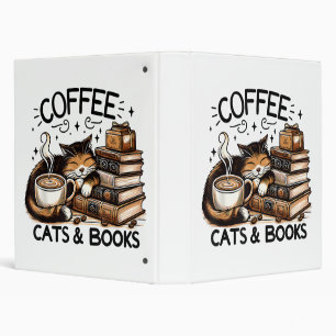 Funny Cute Coffee Cats Books Lover Gift Idea Women Binder
