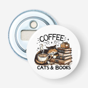 Funny Cute Coffee Cats Books Lover Gift Idea Women Bottle Opener