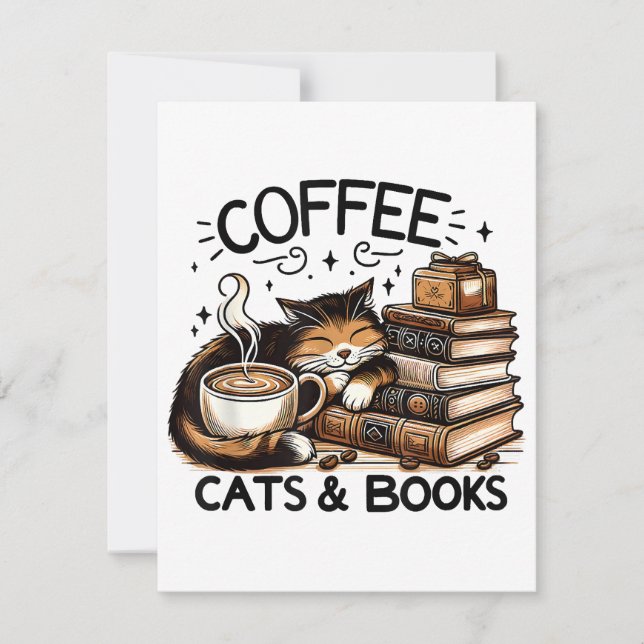 Funny Cute Coffee Cats Books Lover Gift Idea Women Card (Front)