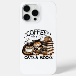 Funny Cute Coffee Cats Books Lover Gift Idea Women iPhone 15 Pro Max Case