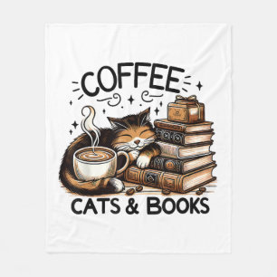 Funny Cute Coffee Cats Books Lover Gift Idea Women Fleece Blanket