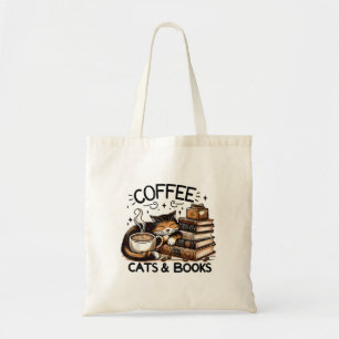 Funny Cute Coffee Cats Books Lover Gift Idea Women Tote Bag