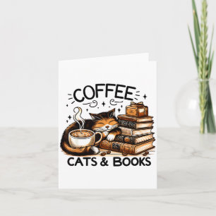 Funny Cute Coffee Cats Books Lover Women Men Kids  Card