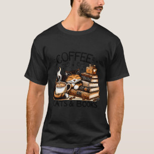 Funny Cute Coffee Cats Books Lover Women Men Kids  T-Shirt
