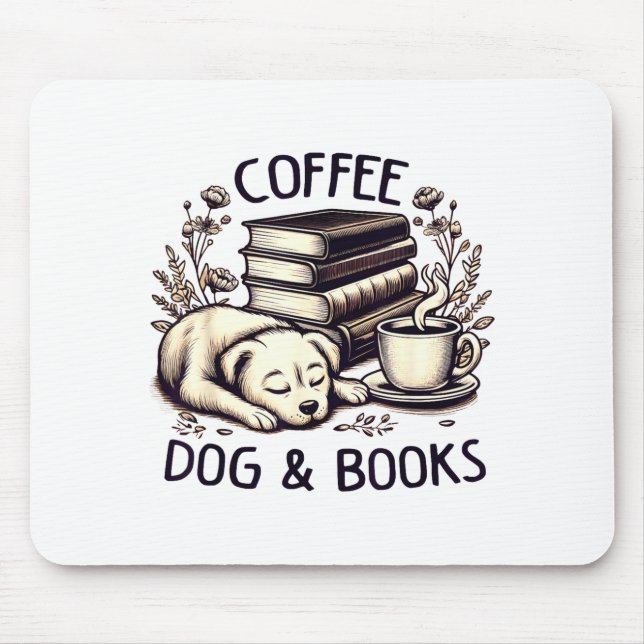 Funny Cute Coffee Dog Books Lover Women Men Kids  Mouse Pad (Front)