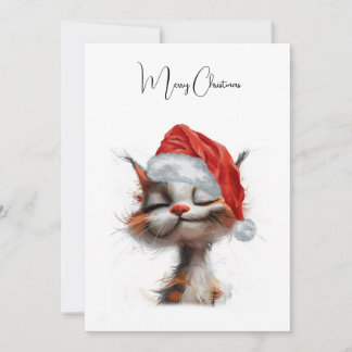 Funny Cute Comic Whimsical Cat Merry Christmas Holiday Card