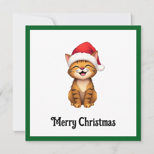 Funny Cute Comic Whimsical Cat Merry Christmas  Holiday Card (Front)