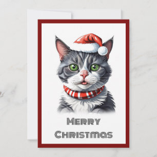 Funny Cute Comic Whimsical Cat Merry Christmas  Holiday Card