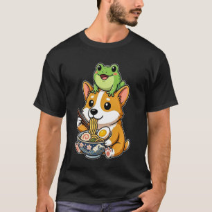 Funny Cute Corgi Dog and Frog Eating Ramen Kawaii T-Shirt