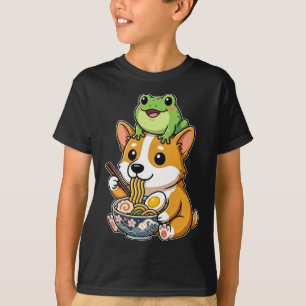 Funny Cute Corgi Dog and Frog Eating Ramen Kawaii T-Shirt