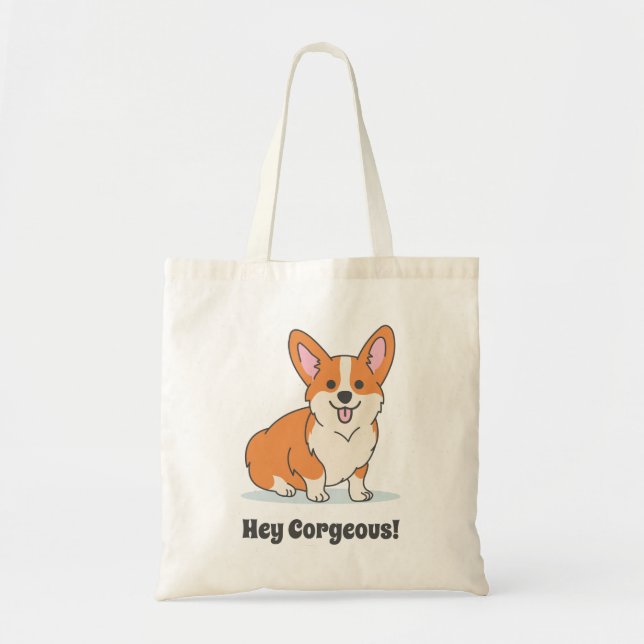 Funny Cute Corgi Puppy - Hey Corgeous Tote Bag (Front)