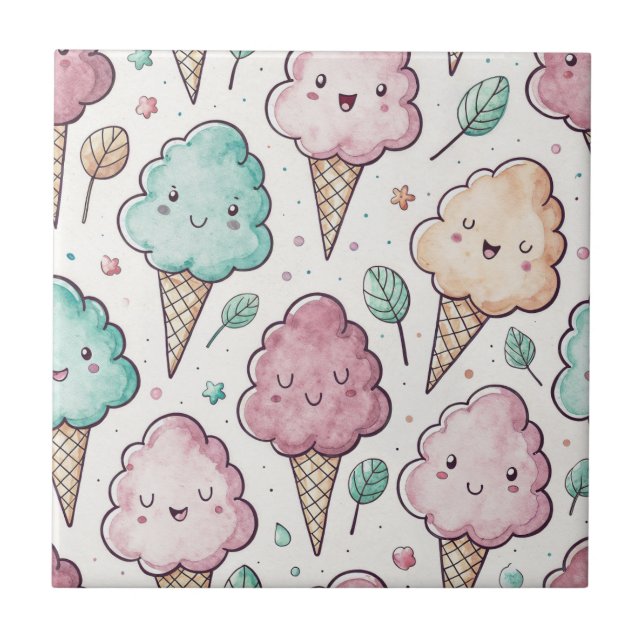 Funny cute cotton candy kawaii seamless pattern tile (Front)