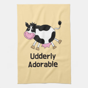 Funny Cute Cow Pun Cartoon Design Kitchen Towel