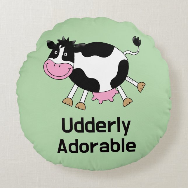 Funny Cute Cow Pun Cartoon Design Round Pillow (Front)