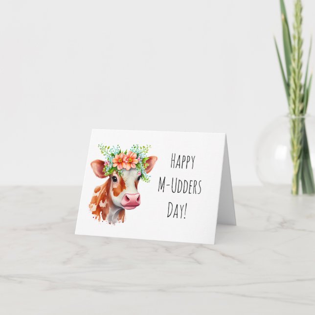 Funny Cute Cow Pun Mother's Day Card (Front)