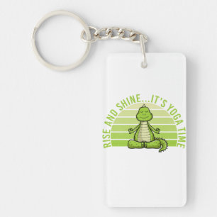 Funny cute crocodile doing yoga. funny yoga quotes keychain