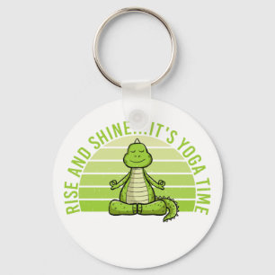Funny cute crocodile doing yoga. funny yoga quotes keychain