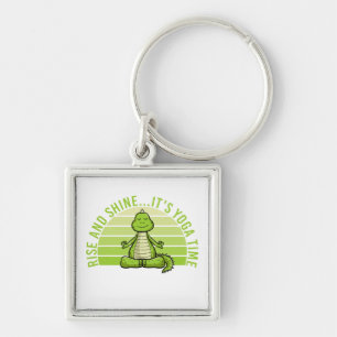 Funny cute crocodile doing yoga. funny yoga quotes keychain