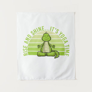 Funny cute crocodile doing yoga. funny yoga quotes tapestry