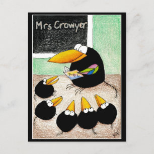 Funny Cute Crow Enseignant Classe carte postale V2