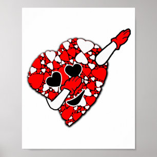 Funny Cute Dabbing Red White Hearts Valentines Day Poster