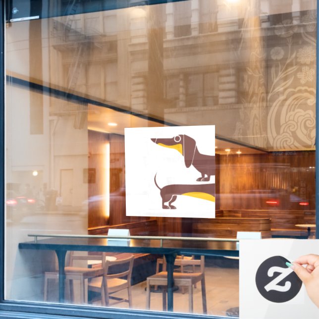 Funny cute dachshund for long dog parent window cling (Cafe Window)