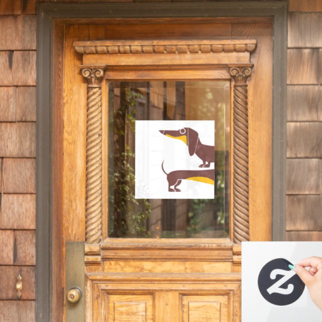 Funny cute dachshund for long dog parent window cling (Home Door)