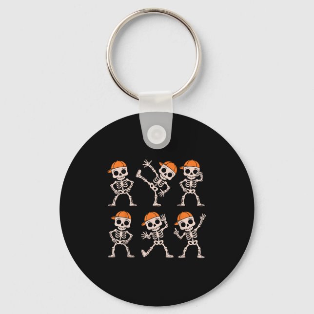 Funny Cute Dancing Skeleton Halloween Boys Kids To Keychain (Front)