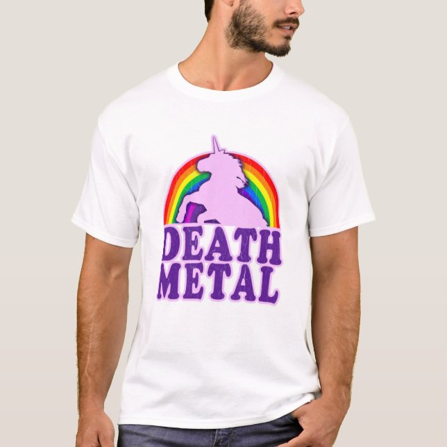 Funny Cute Death Metal Unicorn Rainbow T-Shirt (Front)