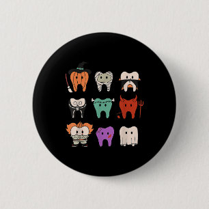 Funny Cute Dental Hygiene Monsters Teeth Squad Hal 2 Inch Round Button
