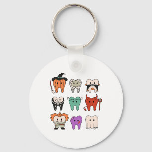 Funny Cute Dental Hygiene Monsters Teeth Squad Hal Keychain