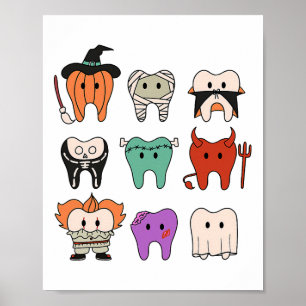 Funny Cute Dental Hygiene Monsters Teeth Squad Hal Poster