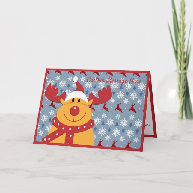 Funny & Cute Dog Reindeer Ears Christmas Holiday Card (Front)