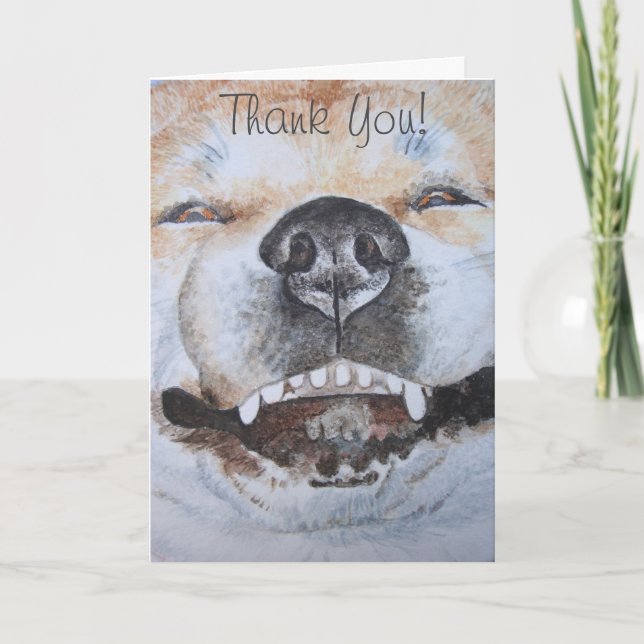 funny cute dog smiling akita realist art thank you (Front)