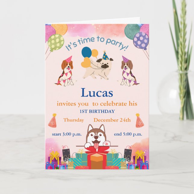 Funny Cute Dogs 1st Birthday Invitation (Front)