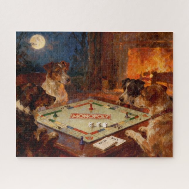 Funny Cute Dogs Playing A Board Game Jigsaw Puzzle (Horizontal)