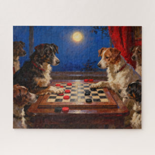 Funny Cute Dogs Playing Checkers Gift Jigsaw Puzzle