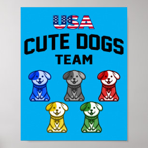 Funny Cute Dogs Usa Puppy Team Poster