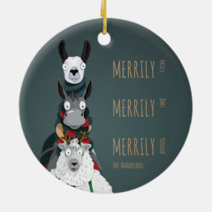 Funny Cute Donkey, Llama & Sheep Turquoise Ceramic Ornament